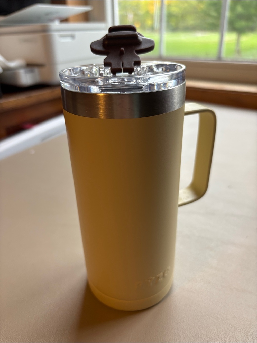 Insulated Travel Mug with Handle - Yellow Stainless Accent